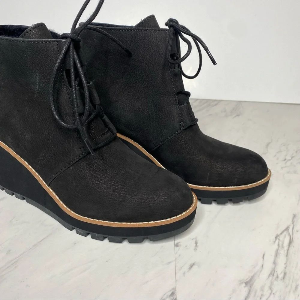 Eileen Fisher Alpine Black Wedge Lace Up Bootie 7 1/2